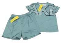 Nové - 2set - Zelenošedé tričko s nápisem + kraťasy Shein