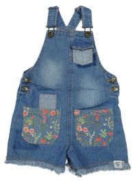 Modré riflové laclové kraťasy s květy Mantaray