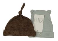 Nové - Šedá + hnědá žebrovaná čepice Zara 