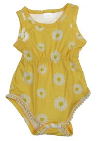 Žltý kraťasový kvetovaný overal s madeirou