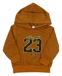 Medová mikina s číslom a kapucňou