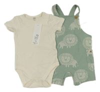 Nové - 2set - Světlezelené laclové teplákové kraťasy se lvy + smetanové body F&F 