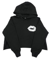 Čierna crop oversize mikina so perami a kapucňou Shein