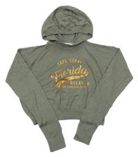 Zelenošedý ľahký crop sveter s nápisom a kapucňou H&M
