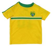 Tmavožluto/zelený športové futbalový dres Brazil a pruhy a číslom Tu