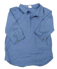 Modré ľahké rifľové košeľové šaty s golierikom H&M