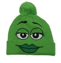 Zelená čepice s očima a pusinkou - m&m's a bambulí