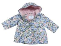 Biela prešívaná šušťáková zateplená bunda s kvietkami a kapucňou M&S