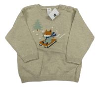 Nové - béžovošedý melírovaný sveter s líškou a stromčekom zn. H&M