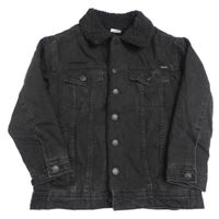 Čierna rifľová zateplená bunda s vyšúchaním a golierikom ZARA