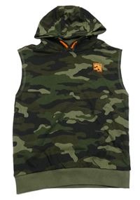 Nové - army-khaki tepláková vesta s potlačou a kapucňou F&F