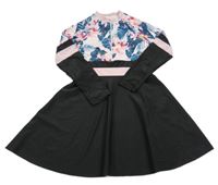 Čierno-svetloružové UV šaty s kvetmi a lístečky SHEIN