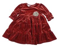 Rezavé sametové šaty s 3D květem Bonnie Jean