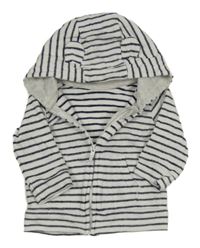 Bielo-tmavomodrá pruhovaná prepínaci mikina s kapucňou s uškami George