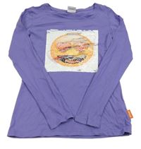 Fialové triko s překlápěcími flitry se smajlíkem emoji