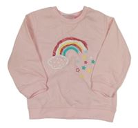 Svetloružová mikina s dúhou a obláčikom a hviezdičkami Ergee