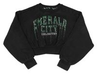 Čierna oversize crop mikina s nápisy z kamínků M&S