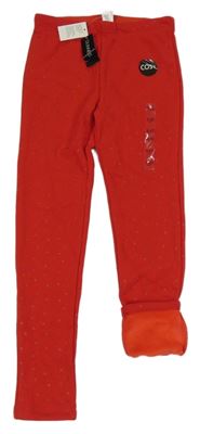 Nové - červené třpytivě puntíkaté teplákové zateplené legíny St. Bernard