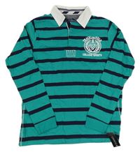 Nové - modrozeleno-tmavomodré pruhované mikinotriko se znakem a límečkem St. Bernard