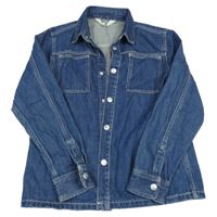 Tmavomodrá rifľová košeľová bunda s golierikom H&M