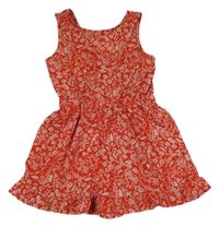 Červeno-bílý kraťasový overal s kytičkami a volánky Next