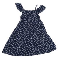 Tmavomodré letné šaty s bielými srdiečkami a volánikom Kiki&Koko