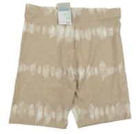 Nové - světlehnědo/béžovo-biele batikované legínové kraťasy PRIMARK