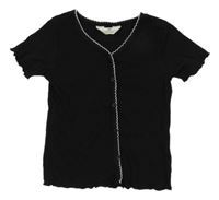 Čierne rebrované crop tričko s gombíkmi H&M