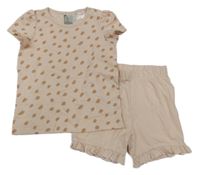 2Set - Světlepudrové puntíkaté tričko + kraťasy s volánky H&M