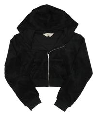 Čierna plyšová prepínaci crop mikina s kapucňou H&M