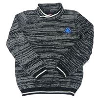 Tmavomodro-sivý melírovaný sveter s výšivkou S. Oliver