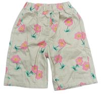 Béžové květované plátěné kalhoty Next