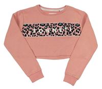Růžová crop mikina s leopardím vzorem a nápisem Sonneti