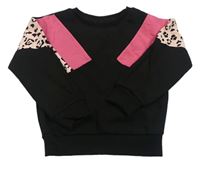 Čierno-tmavorůžovo-ružová mikina s leopardím vzorom Matalan