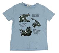 Svetlomodré tričko s dinosaury z překlápěcích flitrů H&M