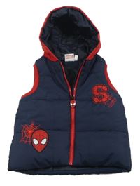 Tmavomodro-červená šusťáková zateplená vesta se Spidermanem a kapucí Marvel