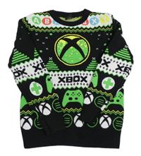 Čierno-bielo-zelený vzorovaný sveter s logem X-Box George