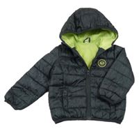 Antracitová melírovaná šusťáková zateplená bunda s nášivkou a kapucí Pocopiano