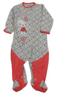 Šedo-jahodový puntíkatý overal s kočkou