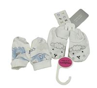 2set - Bílé bavlněná capáčky s ovcí + bílé rukavičky se slony