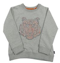 Sivá melírovaná mikina s tygrem z nápisů Baker