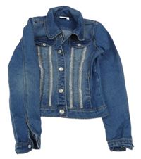 Modrá rifľová crop bunda s kamienkami Tom Tailor