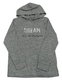 Sivá melírovaná úpletová mikina s nápisom a kapucňou Yd.
