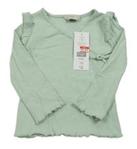 Nové - Světlezelené žebrované triko s volánky F&F