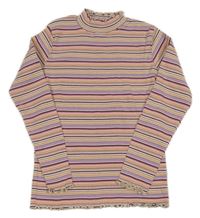 LIla-bielo-oranžové pruhované rebrované tričko Yigga