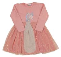 Růžovo-bílé bavlněno/tylové šaty s jednorožcem Infinity Kids