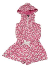 Tmavorůžový květovaný froté kraťasový overal s kapucí Ralph Lauren