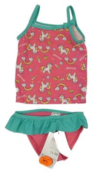 Nové - Tmavorůžové dvoudílné plavky s jednorožci