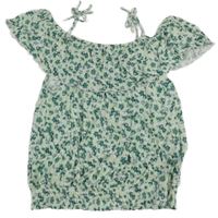 Světlezeleno-zelené kvetované tričko s volánem H&M