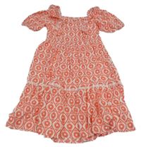 Bílo-korálové květované třpytivé lehké šaty s volánky LC Waikiki